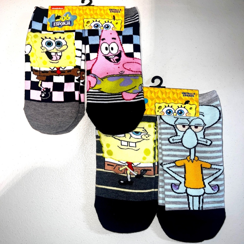Spongebob Squarepants No Show Socks 2 Pair Pack‎ Patrick Squidward One Size 0323